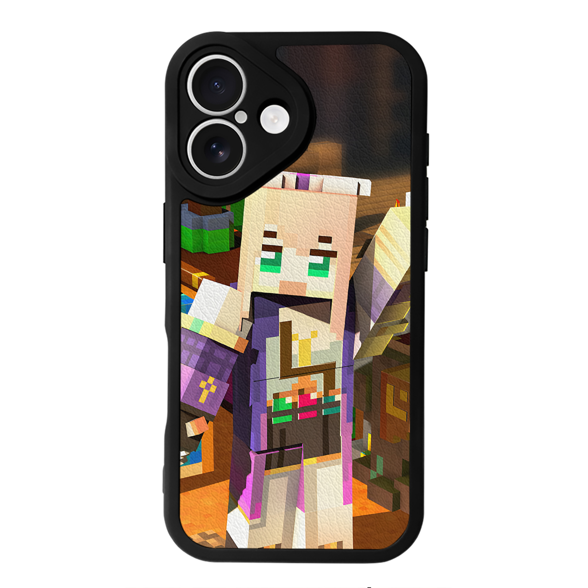 （画像用） マインクラフト ブロックの世界 Minecraft MC Block world 【iPhone 16シリーズ対応】シリコンスマホケース（レザー調） 材質：シリコン